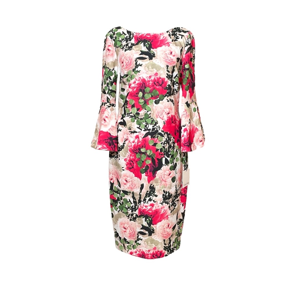NWT Calvin Klein Floral Bell Sleeve Sheath Dress - Size 8